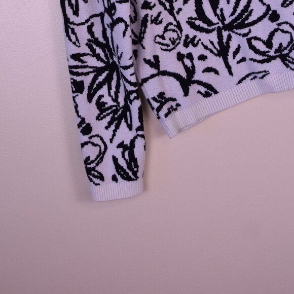 Tahari Women's Black & White Floral Chunky Cozy Warm Thick Sweater Winter Size M - Picture 4 of 9